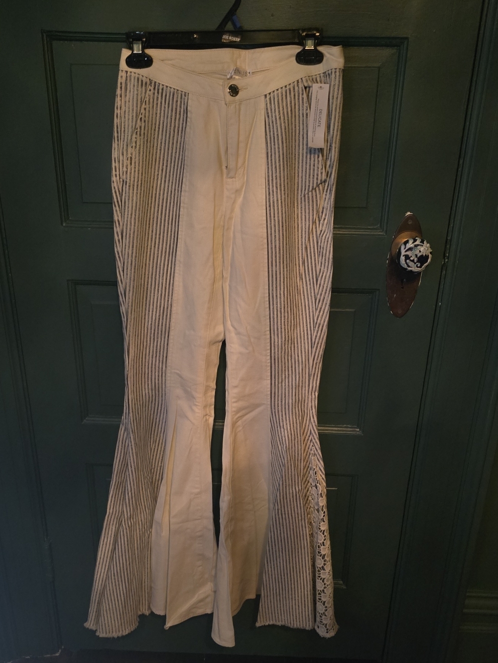 VENUS Cream & Navy Pinstripe Flare Jeans
